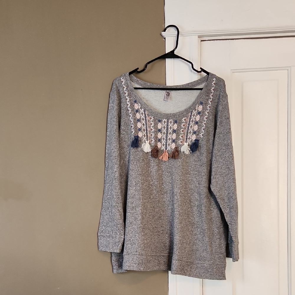 Avenue Gray Boxy Embellished Long Sleeve Hoodie
